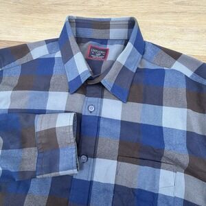 Untuckit Shirt Mens Large Blue Plaid Piemonte Button Front Stretch Casual